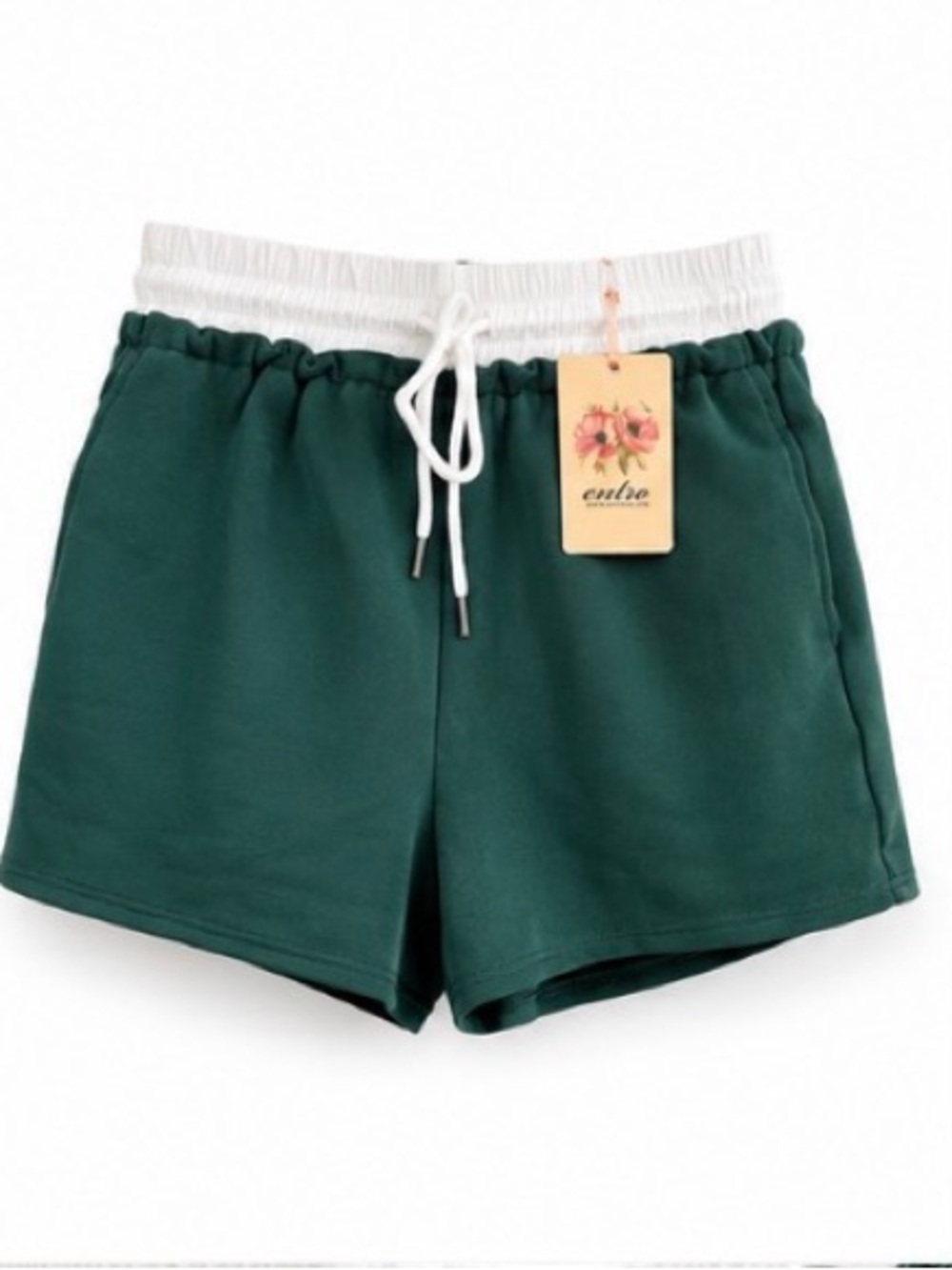Entro Forest Green Ribbed Drawstring Lounge Shorts NWT Large Boutique